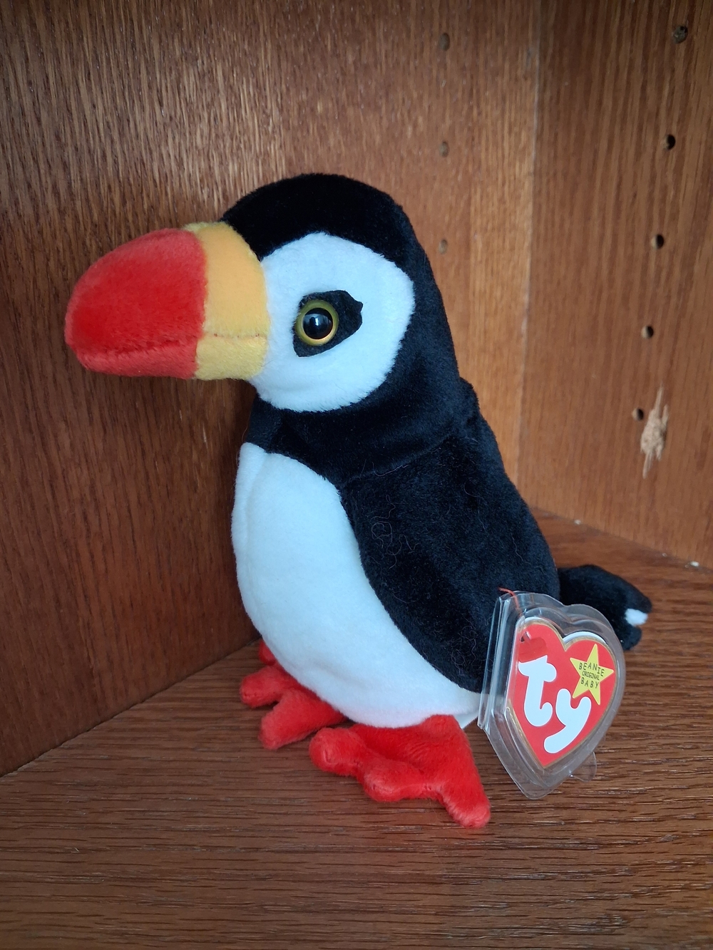 Ty Puffin Beanie Baby Plush - Black White Red Yellow